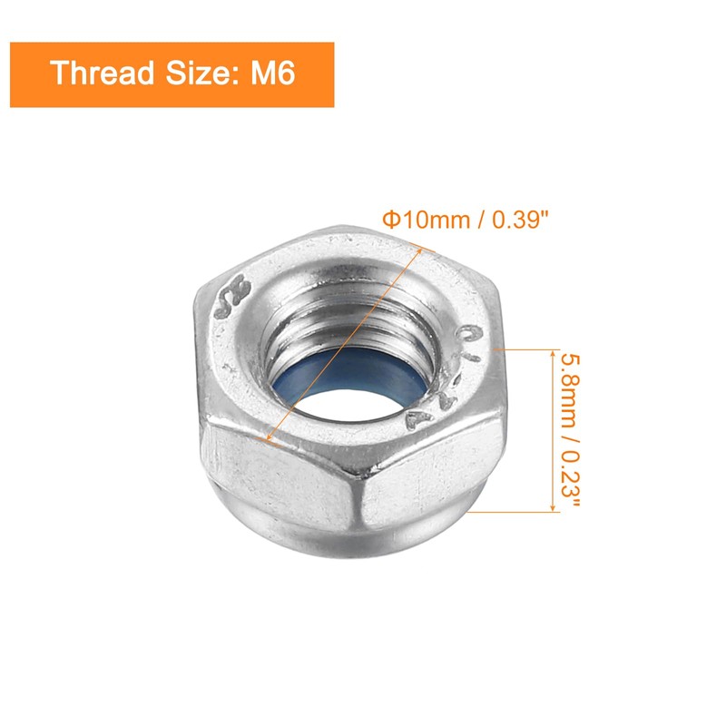 sourcing map Left-hand Lock Nuts, M6x1mm 304 Stainless Steel Thread