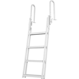 VEVOR Dock Ladder Flip Up 4 Steps, 350lbs Load Capacity, Aluminum Pontoon Boat Ladder with 4" Wide Step & Nonslip Mat,Swimm Step Ladder for Ship/Lake/Pool/Marine Boarding