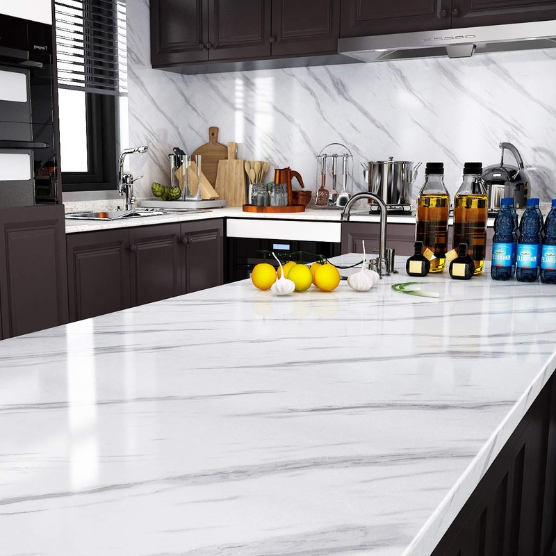 Livelynine 24 x197 Wide White Marble Contact Paper Peel and