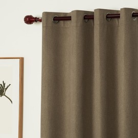 INLINAS 52W x 96L Inch Faux Linen 100% Blackout Curtains for Bedroom – Soft & Light Fabric, Full Blackout Set of 2 Panels, Grommets, Light Coffee