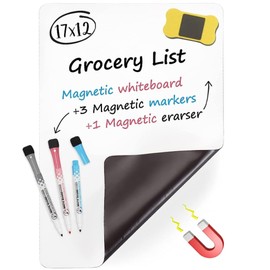 Pizarrón Blanco para Refrigerador, A3 Magnético de Pizarra iman Flexible de Nevera con 3 Plumones y Borrador para notas y recordatorios Diario, Grande Tablero Drywipe en blanco (17x 12 inch/ 42x 30cm)