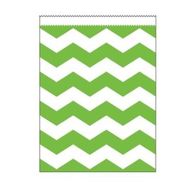 Club Pack of 120 Fresh Lime Green and White Chevron Striped Large Decorative Paper Party Treat Bags 8.75"