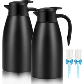 68oz Thermal Coffee Carafe, 2 Pack Airpot Insulated Coffee Urns Stainless Steel Vacuum Thermal Pot Dispenser for Coffee, Hot Water, Tea, Hot Beverage - Keep 12 Hours Hot, 24 Hours Cold (Black)