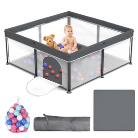 G Taleco Gear Foldable Baby Playpen with Mat, 50''x50'' Playpen for Babies and Toddlers, Playpen for Baby with Gate, Breathable,Foldable Travel Play Pen with 50 Ocean Balls