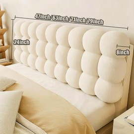 Headboard Pillow Queen Upholstered Bed Wall Mounted Headboard Resting Back Support Bolster Cushion for Sitting in Bed, Snowball Padded Foldable Backrest for Bedroom Living Room, White