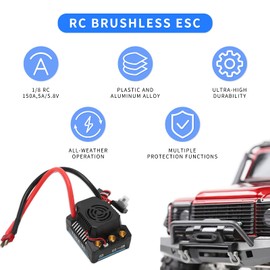 Gugxiom RC Brushless Motor ESC, 150A Waterproof Dustproof, Aluminum Alloy, 1/8 RC Car