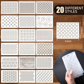 20 Pcs Plastic Sashiko Stencil 8.3 x 5.9 Inch Sashiko Template Drawing Line Quilting Stencil Geometric Embroidery Pattern Stabilizers for Sewing Hand Quilting and Embroidery