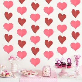 HOWAF 3 Valentines Day Pink Red Heart Garland Banner Valentine's Day Paper Hearts Hanging Love Hearts Garland for Valentines Decorations Anniversary Decorations Wedding Engagement Romantic Decorations