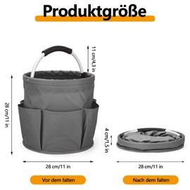 GVPOELR Cleaning Agent Organiser, 28 x 28 cm Cleaning Bag, Foldable Storage Basket, Universal Cleaning Caddy, with Handle and 6 Compartments, Cleaning Bag for Indoor, Garden, Bathroom (Grey)