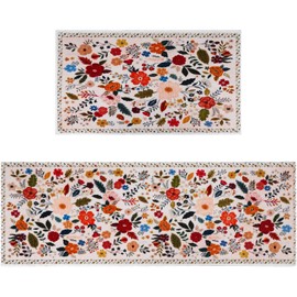 pahhjsa Boho Floral Kitchen Rug Sets of 2 Non Slip Washable Spring Kitchen Mats for Floor Colorful Flower Farmhouse Kitchen Rugs Home Decor Runner Rug