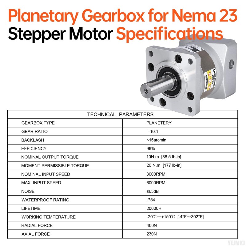YEJMKJ Ratio 10:1 Planetary Gearbox for Nema 23 Stepper Motor