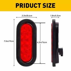 Hifybaty Red Trailer Truck LED Sealed RED 6" Oval Stop/Turn/Tail Light Marine Waterproof Including 3-pin water tight plug
