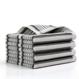 SALAS Premium Kitchen Dish Towels for Drying Dishes, Large Cotton Kitchen Cloths Hand Towels, Stripped Terry Dish Cloths, Thick Highly Absorbent Towel Sets with Hanging Loop, 16" X 26" Grey