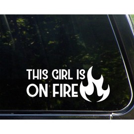 This Girl is On Fire- 8-3/4" x 3-3/4" - Vinyl Die Cut Decal/Bumper Sticker for Windows, Cars, Trucks, Laptops, Etc.