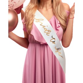 Shimmer Anna Shine Bridal Shower Sash, Bride to Be Sash for Bridal Shower, Bachlorette Party, Wedding Party, White, Adjustable Size (Gold Print)