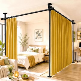 AKTOP Extra Long Room Divider Tension Curtain Rod, Adjustable 3.5-11ft(H) 42-233”(W), Heavy Duty No-Drill Room Separator for Space Partition, Floor-to-Ceiling Wall Divider for Bedroom, Office, Black