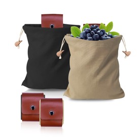 Saituo Home Pack of 2 Belt Bag for Foraging Mushroom Collection Bag Foldable Canvas PU Leather Foraging Hiking Hip Bags Bushcraft Equipment Mushroom Hunting Bag (Black & Zkhaki), Black/khaki