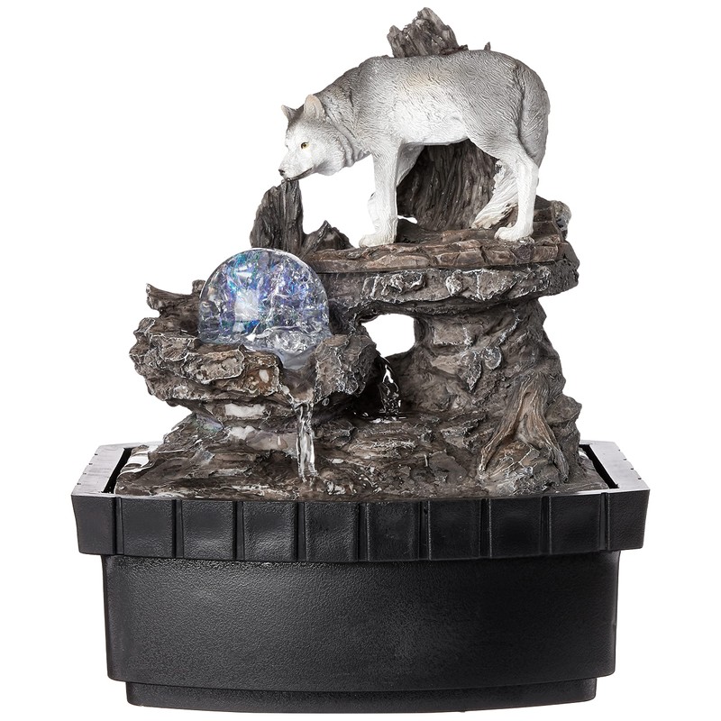 OK Lighting 10.25" H Wolf Table Fountain, Black