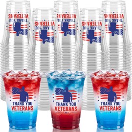 50 Pcs Veterans Day Plastic Cups,12oz Veterans Day Decorations