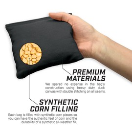 GoSports Cornhole Bean Bag Sets - 16 Colors Available - Duck Cloth with All-Weather Corn Fill , Black, 6" x 6"