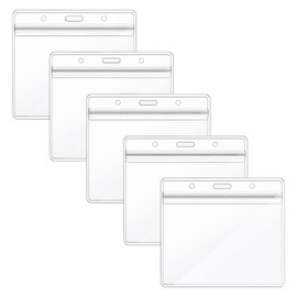 Segarty ID Card Holder, Employee ID Card Case, 5 Cards, Horizontal Type, Double-sided, Neck Strap, Card for School or Work, Employee ID, Business Card, Exhibitions, Events, Pass Case, Made of PVC Waterproof