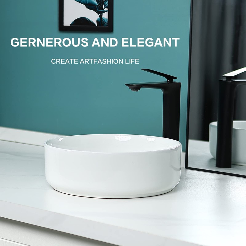 Davivy 14'' Round Vessel Sink with Pop Up Drain,Bathroom Vessel