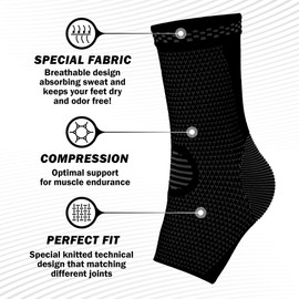 POWERLIX 2 Pack, Ankle Brace for Men/Women/Kids, Support for Ligament Damage, Sports Protect, Injury Recovery, Plantar Fasciitis Foot Socks with Arch Support, Black, Medium