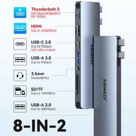 USB C Adapter HDMI USB Multiport Hub for MacBook Pro /Air M1 M2 M3 13"15"16" 2024-2018,8 in 2 Accessories for MacBook with HDMI,Thunderbolt 3,USB C and 3 USB A 3.0 Data Ports SD TF Card Reader, Audio