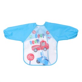 SUPVOX Children's Aprons 3 Pieces Kids Art Smocks, Children Long Sleeve Waterproof Painting Aprons With Car Print, For Age 1-3 Years, Sky-blue Painting Sets for Children