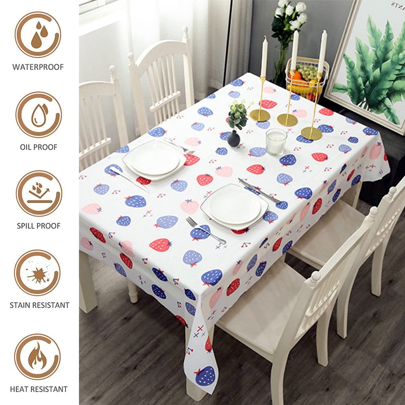 137*180cm PVC TableCloth Party Wipeable Table Cloth Rectangular,Strawberry Pattern Wipe