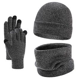 Winter Beanie Hat Scarf Touch Screen Gloves Set for Unisex Thermal Warm Elastic Neck Warmer Super Soft Knitted Hat Outdoor Sports Gloves Gift for Men and Women