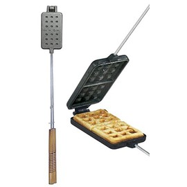 Rome Cast Iron Waffle Irons – Pack of 2 – Heavy Duty Campfire Waffle Makers with Wooden Handles – Outdoor Cast Iron Cookware for Even Heating – Makes 2 Waffles at a Time – Perfect for Camping