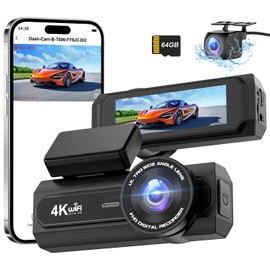 CHORTAU New Version Drive Recorder Dash Cam, Front and Rear Cameras, 4K UHD 8 Megapixels + 1080P Full HD, HDR/WDR Correction, 5G WIFI, 170° Wide Angle, 64GB Card Included, F1.8 Large Aperture Lens