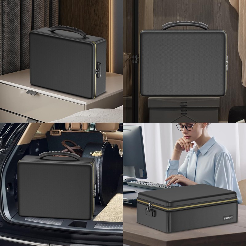 ENGPOW Fireproof Document Box,Hard Fireproof Box with Fireproof Zipper＆Lock,Fireproof Water