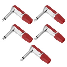 YINETTECH 5pcs 1/4" 6.35mm Mono TS Jack Plug 90 Degree 2 Pole Nickel Male Connector for Microphones Earphones Audio Video AV PC(Red)