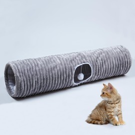 FORMYCATIE Luxurious Cat Tunnel,43" Straight Cat Tunnel Bed with Balls,Cat Toys for Indoor Cats,Collapsible Peekaboo Cat Cave for Kitten Toys (Gray Stripe)