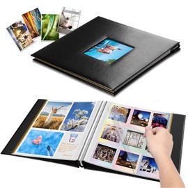 Self-Adhesive Photo Album Leather Cover Sticky 40 Pages DIY Magnetic Scrapbook Family Picture Albums for Christmas Wedding Birthday Travel Baby Gifts Hold 4X6 5X7 6X8 8X10 Photos Book Black