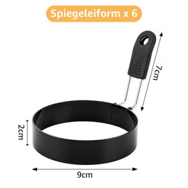 LDXDRU 6 Fried Egg Moulds Black Fried Egg Moulds for the Pan 9 cm Stainless Steel Fried Egg Mould Egg Ring Egg Shaper for Cooking Fried Eggs, Pancakes, Omelets and More, Non-Stick Coating
