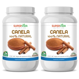 Canela 180 Cápsulas (2 Frascos de 90 Cápsulas Vegetales de 500 mg Canela 100% Natural) | SUPERVIDA NUTRITION