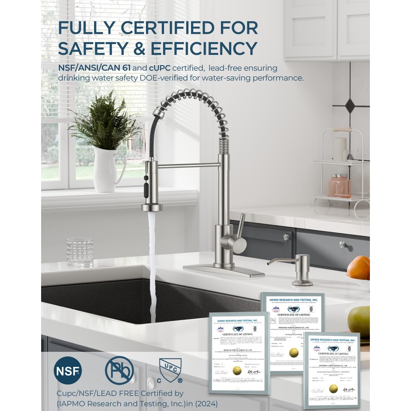 FORIOUS Kitchen Faucet with Soap Dispenser, Stainless Steel Kitchen Sink