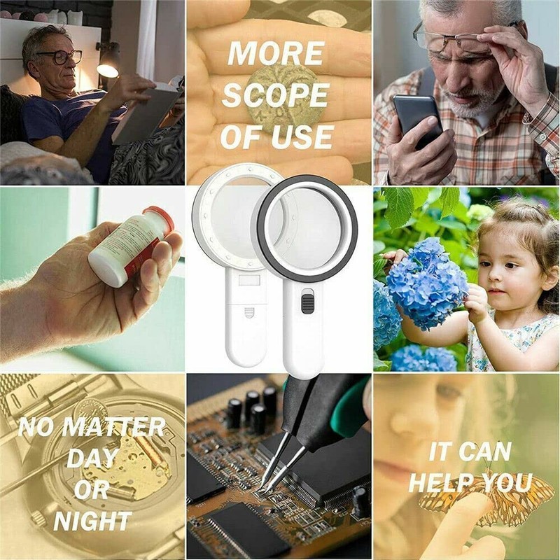 30X Handheld Magnifying Glass with 12 LED Lights, 12 LED