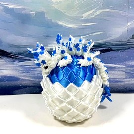 3D Printed Baby Dragon with Dragon Egg, 6" Articulated White and Blue Cherry Blossom Baby Dragon, Home Decor Executive Desk Toys,Fidget Toys for Autism/ADHD BD004-WBE