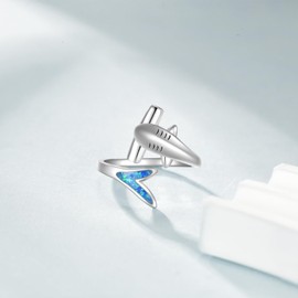 HUKKUN Hammerhead Ring 925 Sterling Silver Adjustable Open Hammerhead Opal Rings Shark Jewelry Ocean Gifts for Women