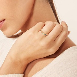 Women’s 925 Sterling Silver Eternity Ring with Colourful Round Rainbow AAA Cubic Zirconia Birthstones and 14K Gold-Plated, for Anniversaries, Sterling Silver 925, Gold