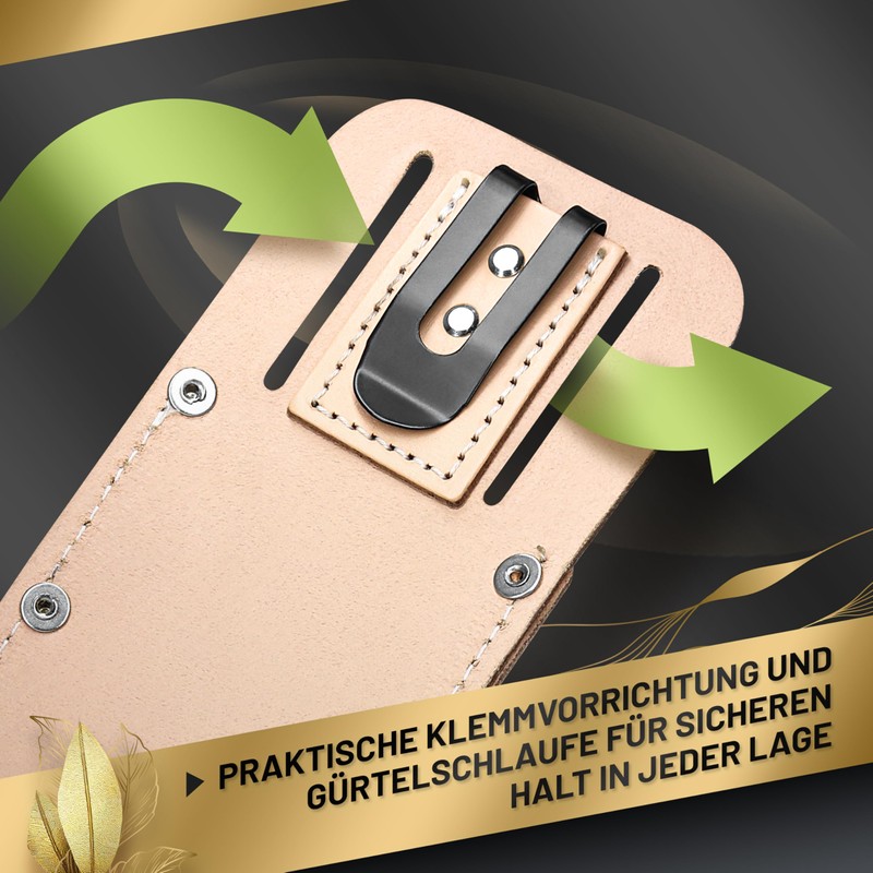 GRÜNTEK Premium Secateurs Holster Premium Natural Brown Genuine Leather Secure