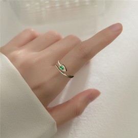 KONFEN Women's High Quality Emerald Adjustable Open Rings Snake Ring Zirconia Ring Wedding Party Shiny Classic Elegant and Vintage for Women Green Steel, Metal