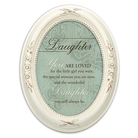 Cottage Garden Daughter You are Loved Distressed Ivory Floral 5 x 7 Oval Table and Wall Photo Frame