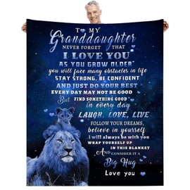 AEEZO to My Granddaughter Blanket from Grandma Granddaughter Gift from Grandpa Lion Blanket for Sofa Bedroom Warm Cozy Flannel Blanket Christmas Birthday Gift for Granddaughter 50x60 Inch