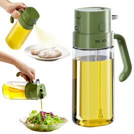thetchry 19OZ Oil Sprayer for Cooking, 2 in 1 Olive Oil Dispenser Bottle for Kitchen, 550ml Food-Grade Glass Oil Bottle, Pourer & Oil Mister for Air Fryer, Salad, Frying, BBQ (Green)