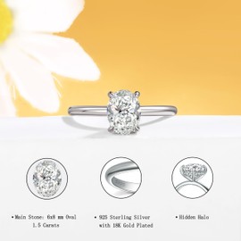 SILVERNANA Moissanite Engagement Ring Sterling Silver Rings with 18K White Gold Plated D Color VVS1 Lab Created Diamond Promise Ring Wedding Rings for Women